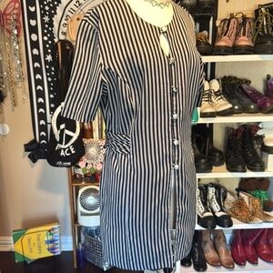 Miss Dorby stripped mini dress grey & black button down short sleeve size 14